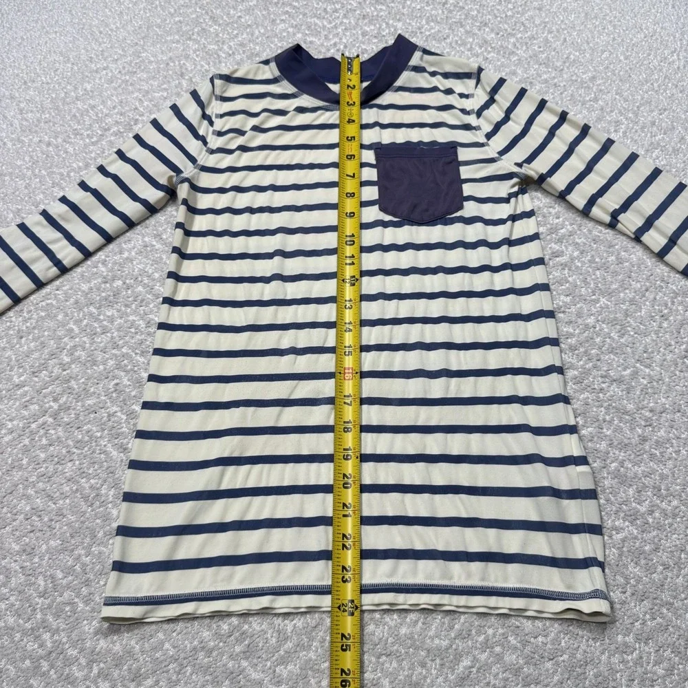 Boden Rash Guard Shirt Youth 11-12Y Blue White Striped Long Sleeve UPF 40+ Swim